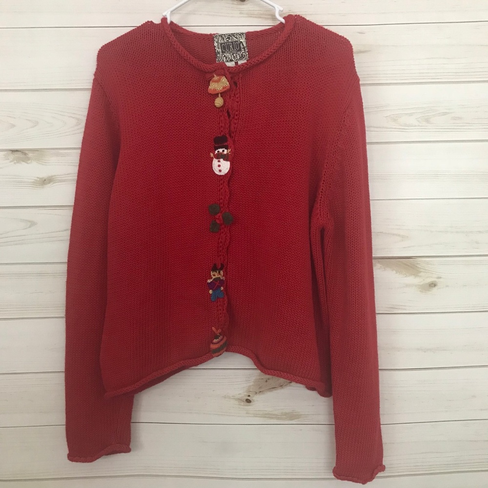 CURIO Red Button Up Cardigan Christmas Sweater, Women’s Size XL